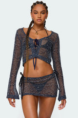 Idra Crochet Net Tie Front Top