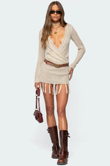 Tassel Knit Wrap Mini Dress