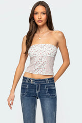 Mixed Floral Pointelle Tube Top