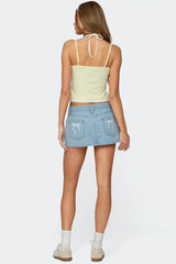 Eyelet Bows Denim Mini Skirt