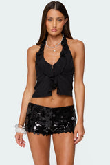 Ruffle Split Front Chiffon Top