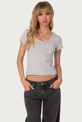 Kady Striped Henley T Shirt