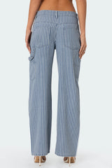 Striped Low Rise Baggy Carpenter Jeans