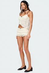 Este Asymmetric Textured Lace Top