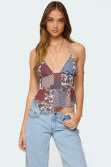 Mixed Patchwork Chiffon Halter Top