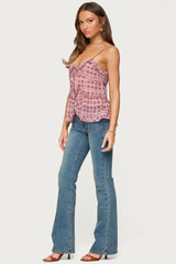 Chiffon Printed Tie Front Ruffle Top