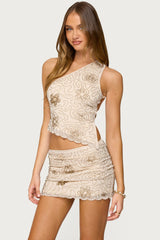 Astrid Beaded Backless One Shoulder Top