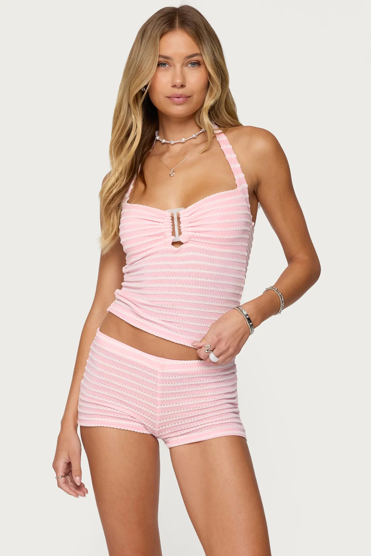 Lovina Textured Striped Halter Top