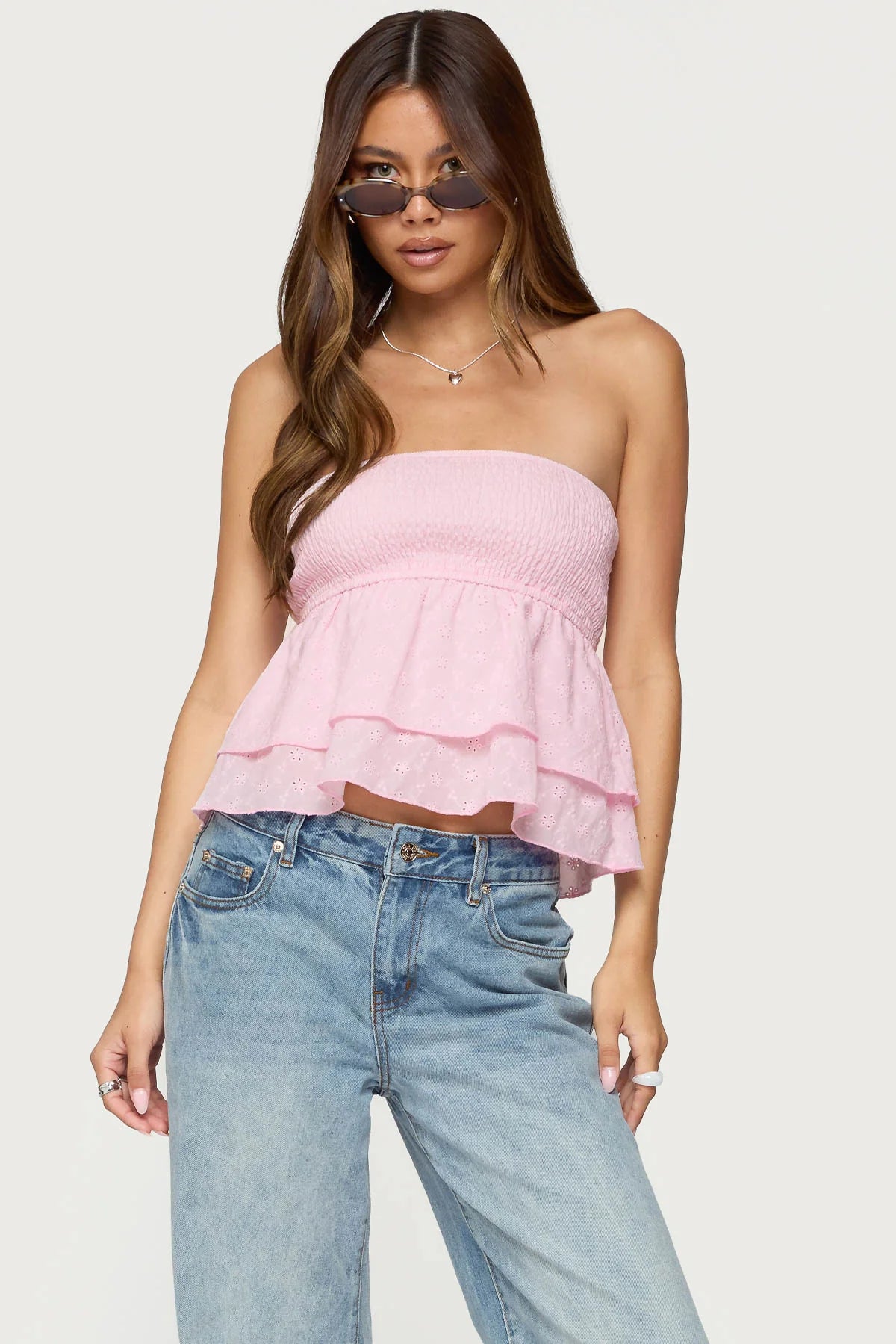 Toria Ruffled Eyelet Strapless Top