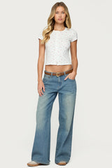 Odella Floral Ribbed Button Up Top