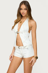 Ciel Split Front Denim Halter Top