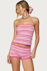 Nola Striped Textured Knit Strapless Top