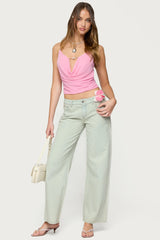 Beaded Deep Cowl Neck Backless Top