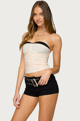 Contrast Bra Ruched Mesh Corset