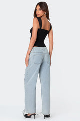 Laced Up Low Rise Baggy Jeans