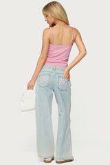 Petite Bow Pocket Low Rise Baggy Jeans