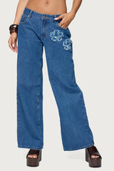 Flower Patch Low Rise Baggy Jeans