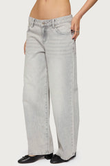 Petite Magda Acid Wash Low Rise Baggy Jeans