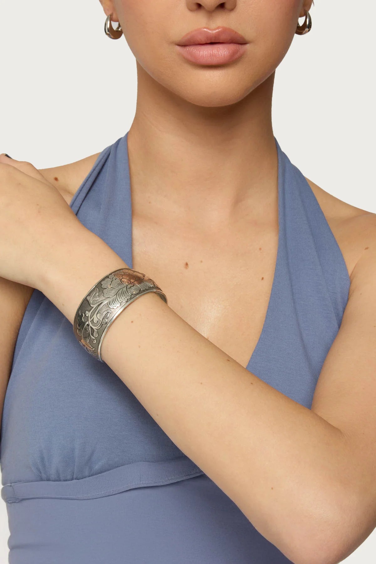 Engraved Floral Bangle Bracelet