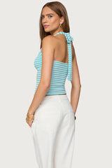 Lovina Textured Striped Halter Top