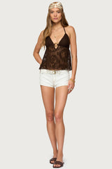 Sheer Crochet Babydoll Halter Top