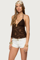 Sheer Crochet Babydoll Halter Top