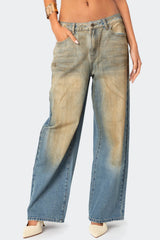 Muddy Washed Low Rise Baggy Jeans
