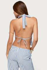 Macey Striped Split Front Backless Top