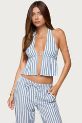 Macey Striped Split Front Backless Top