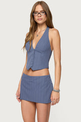 Frankey Pinstripe Button Up Halter Top