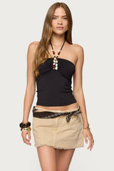 Carmel Bead Ruched Halter Top