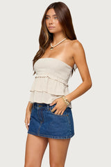 Linen Look Strapless Peplum Top