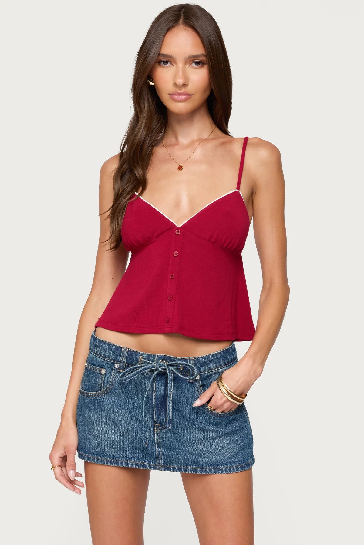 Kellyn Button Contrast Babydoll Top