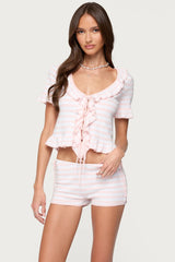 Janelle Striped Knit Tie Front Top