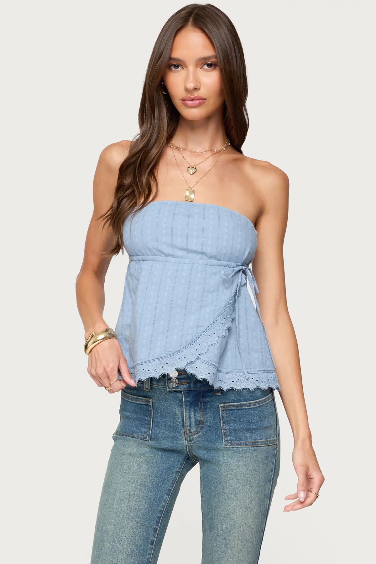 Narnie Striped Strapless Wrap Top