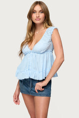 Gizelle Cotton V Neck Babydoll Top