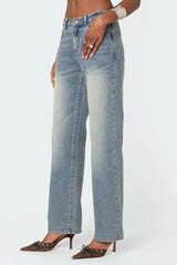 Amia Mid Rise Straight Leg Jeans