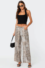 Snakeskin Printed Low Rise Baggy Jeans