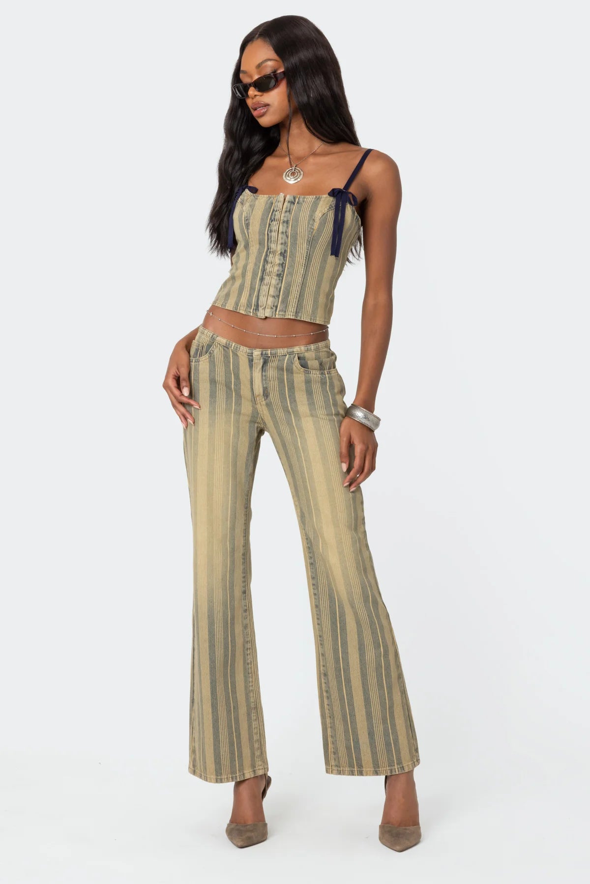 Eternity Pinstripe Low Rise Flared Jeans