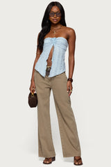 Textured Ruffle Split Front Strapless Top