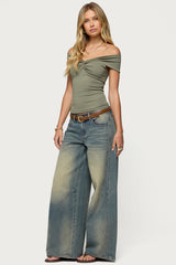 Twisted Front Off Shoulder Top