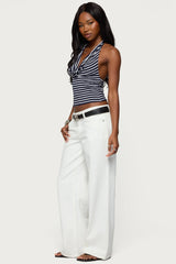 Striped Cowl Neck Halter Top