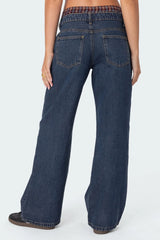 Plaid Boxer Detail Low Rise Baggy Jeans