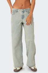 Petite Magda Acid Wash Low Rise Baggy Jeans