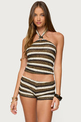 Elita Striped Textured Knit Halter Top