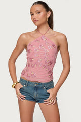 Embroidered Bead & Sequin Halter Top