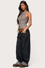 Imrie Plaid Collared Halter Top