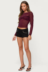 Oona Sheer Gathered Long Sleeve Top