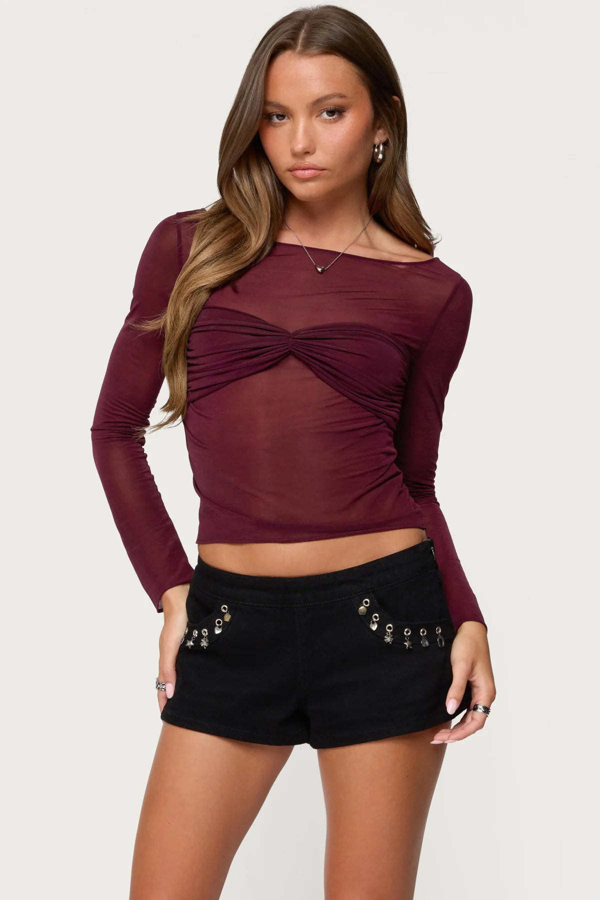 Oona Sheer Gathered Long Sleeve Top