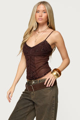 Azelia Beaded Sheer Mesh Top